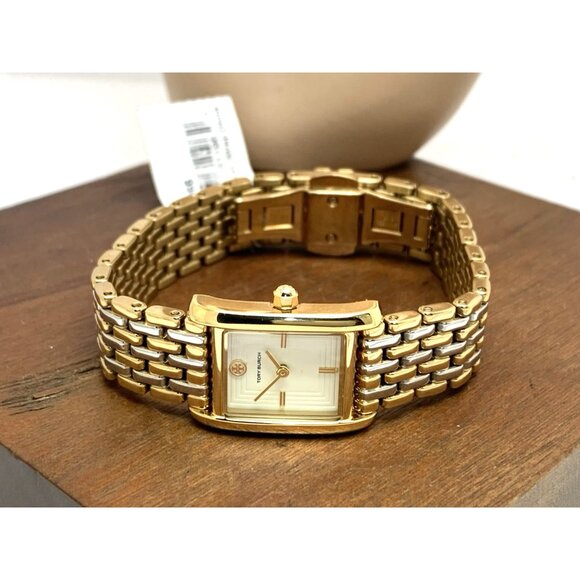 Tory Burch Women's Watch TBW1066 Quartz Two Tone Stainless Steel Tank 19mm - Picture 8 of 14